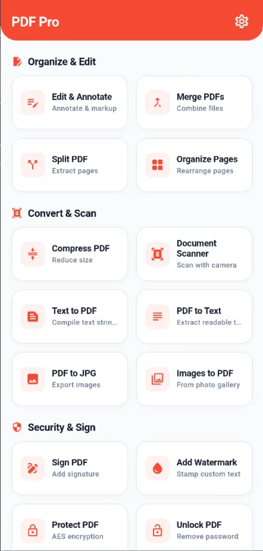 PDF Pro – Tool dashboard